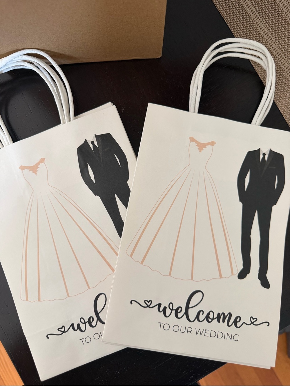 Elegant White & Rose Gold Wedding Welcome Gift Bags - Bridal Party Favor Bags